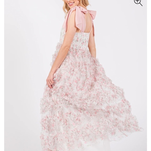 The Delfina Ribbon Dress in a Soft Petal Pink Floral Maternity Occasion Dress 3X - Picture 2 of 16